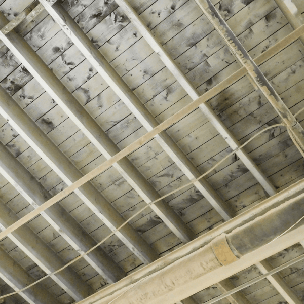 Wooden joists, where underfloor heating pipes can be placed between