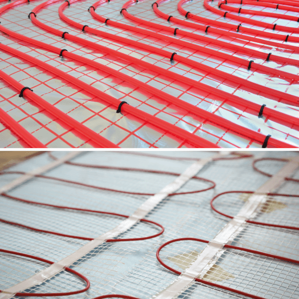 a photo of water underfloor heating next to electric heating